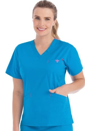 Clearance Med Couture Women's Signature V-Neck Solid Scrub Top