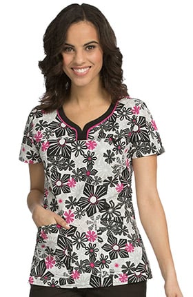 Clearance MC2 by Med Couture Women's Lexi Sport Neckline Floral Print Scrub Top