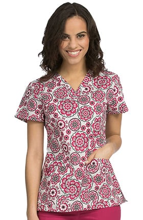 Clearance MC2 by Med Couture Women's Niki V-Neck Floral Print Scrub Top