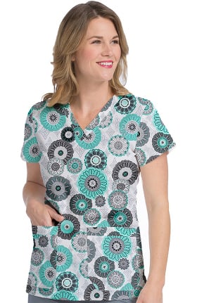 MC2 by Med Couture Women's Niki V-Neck Floral Print Scrub Top