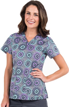 Mc2 By Med Couture Women's Niki V-Neck Geometric Print Scrub Top