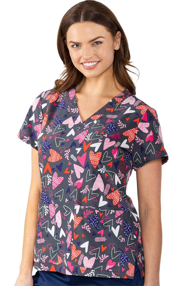 Med Couture Originals Women's Vicky Falling Hearts Print Scrub Top ...
