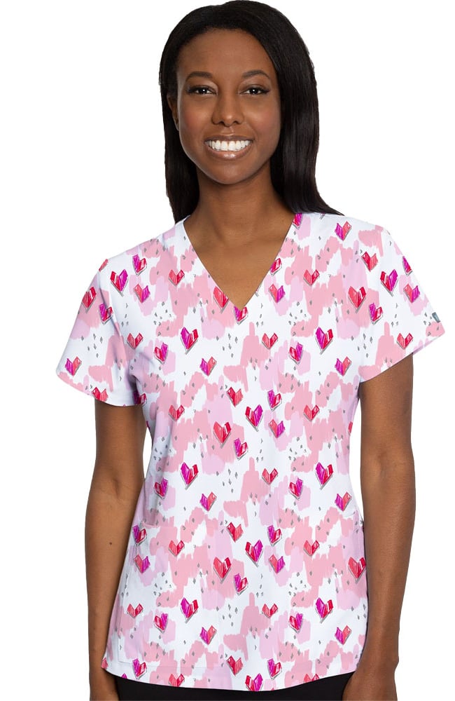 Med Couture Originals Women's Vicky Happy Heart Print Scrub Top ...