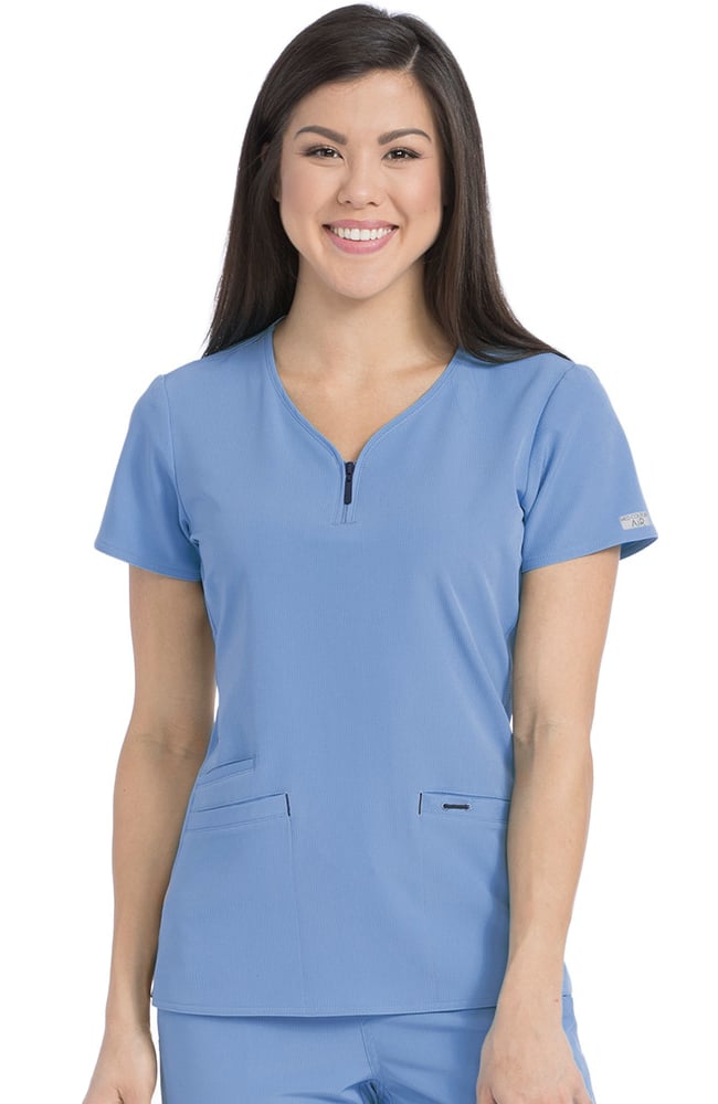 Clearance Air By Med Couture Women's Zippity V-Neck Solid Scrub Top