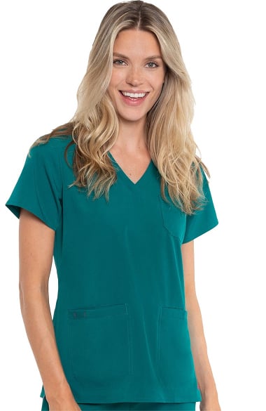 Energy by Med Couture Women's Mia V-Neck Chest Pocket Solid Scrub Top