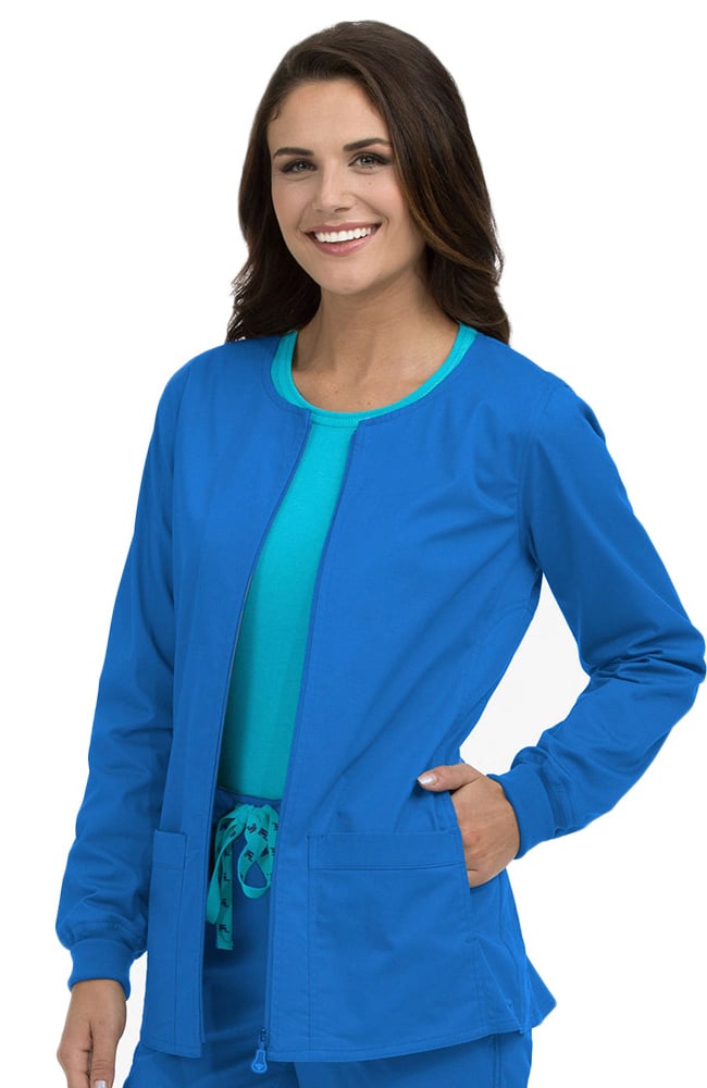 Med Couture Women's In-Seam Zip Front Solid Warm Up Scrub Jacket ...