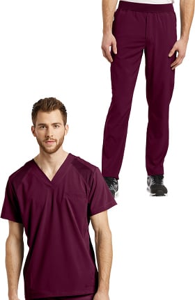 Fit by White Cross Men's V-Neck Solid Scrub Top & Mesh Waist Stretch Scrub Pant Set