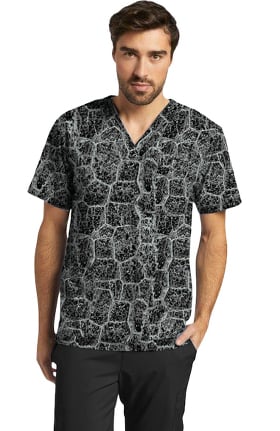Fit by White Cross Men's River Stone Black Print Scrub Top