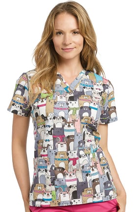 Allure by White Cross Women's V-Neck Dog Print Scrub Top