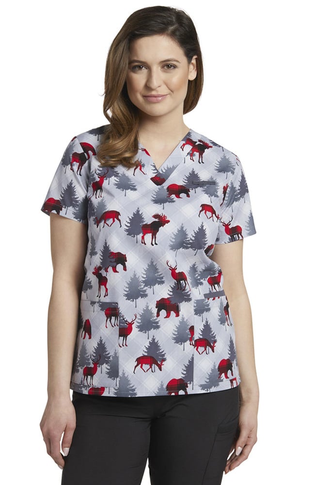 Allure by White Cross Women's V-Neck Creatures Of Habit Print Scrub Top