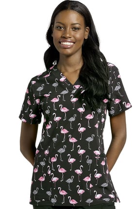 Allure by White Cross Women's Flamingo Tango Print Scrub Top