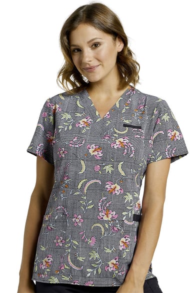 Allure by White Cross Women's Houndstooth Floral Print Scrub Top | allheart