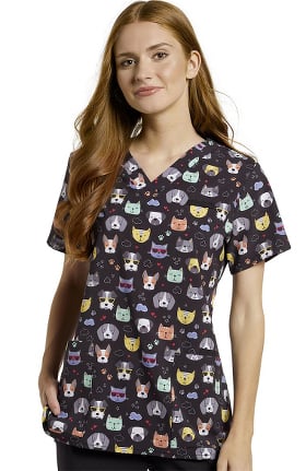 Allure by White Cross Women's Shaded Pets Print Scrub Top