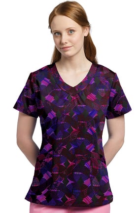 Fit by White Cross Women's V-Neck Geometric Print Scrub Top
