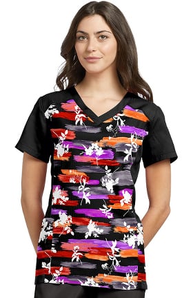 Fit by White Cross Women's Modern V-Neck Floral Print Scrub Top