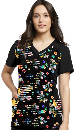 Fit by White Cross Women's Modern V-Neck Floral Print Scrub Top