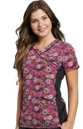 Fit by White Cross Women's Mock Wrap Fireworks Print Scrub Top