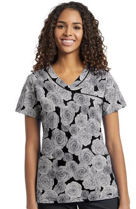Fit by White Cross Women's Mock Wrap Floral Print Scrub Top