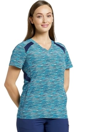 Fit by White Cross Women's V-Neck Space Dye Abstract Print Scrub Top