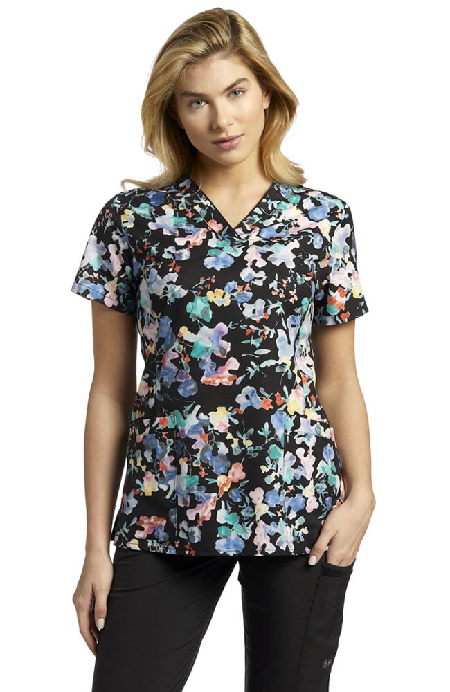 Marvella by White Cross Women's V-Neck Botanic Mirage Print Scrub Top ...