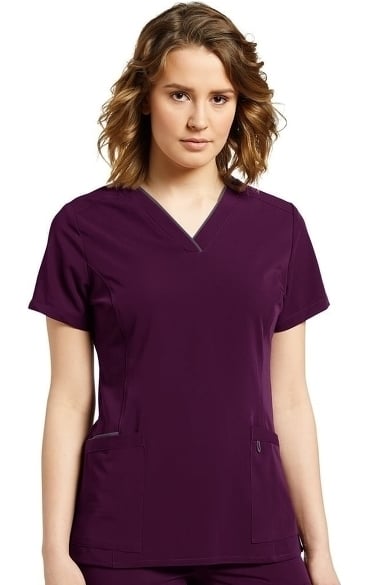 Marvella by White Cross Women's Contrast Trim V-Neck Solid Scrub Top