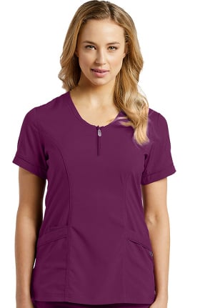 Fit by White Cross Women's Scoop Zip Neck Solid Scrub Top