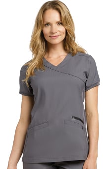 Oasis by White Cross Women's Mock Wrap Stretch Side Solid Scrub Top