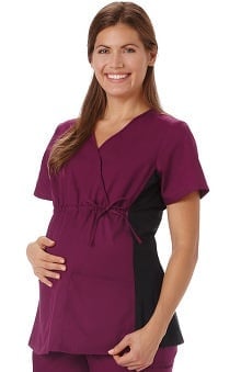 F3 Fundamentals by White Swan Women's Maternity Mock Wrap Solid Scrub Top