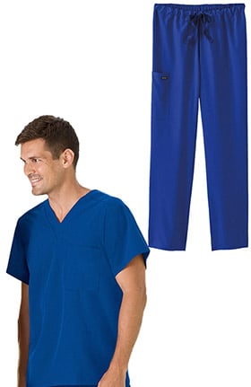 Classic Fit Collection by Jockey® Unisex V-Neck Solid Scrub Top & Drawstring Scrub Pant Set