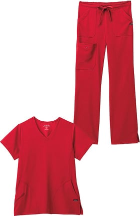 Classic Fit Collection by Jockey® Women's Side Panel V-Neck Solid Scrub Top & Drawstring Cargo Scrub Pant Set