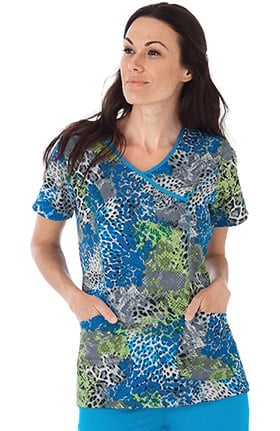 Clearance Classic Fit Collection by Jockey® Women's Mock Wrap Animal Print Scrub Top