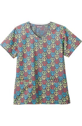 Classic Fit Collecion by Jockey® Scrubs Women's Overlap V-Neck Heart Print Scrub Top