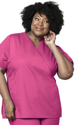 WonderWORK Women's Mock Wrap Solid Scrub Top