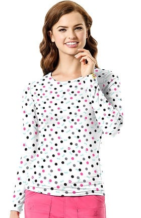 Layers by WonderWink Women's Silky Long Sleeve Dot Print T-Shirt