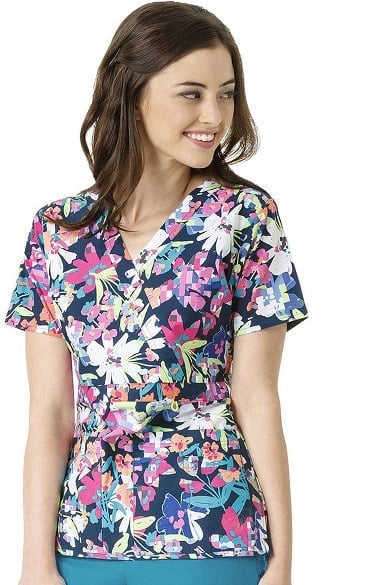 Origins By WonderWink Women's Mock Wrap Floral Print Scrub Top ...