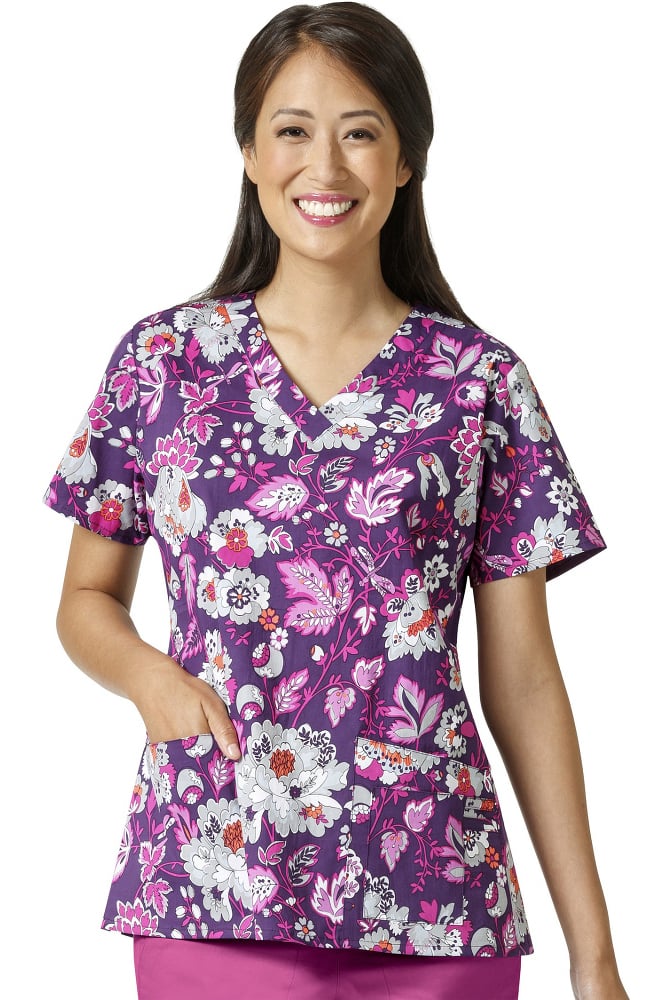 Signature Collection by Vera Bradley Women's Maya V-Neck Floral Print Scrub